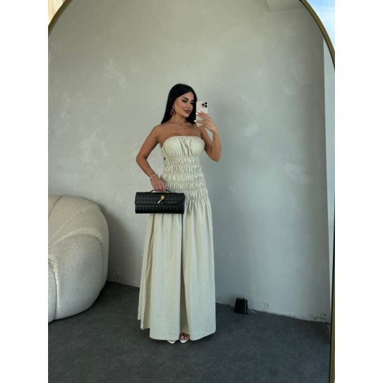 STRAPLEZ BÜZGÜLÜ POPLİN KÜF ELBİSE