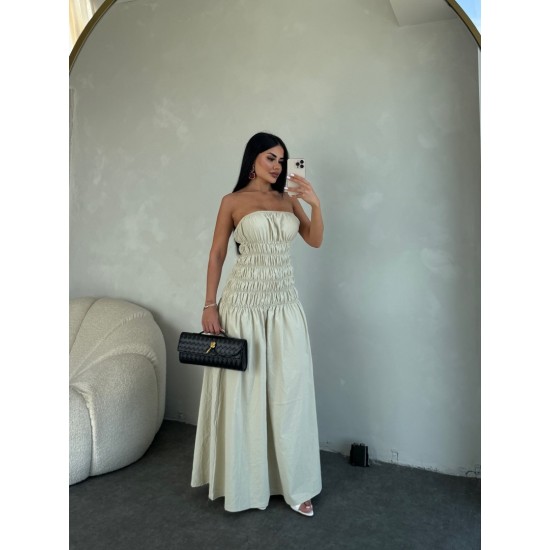 STRAPLEZ BÜZGÜLÜ POPLİN KÜF ELBİSE