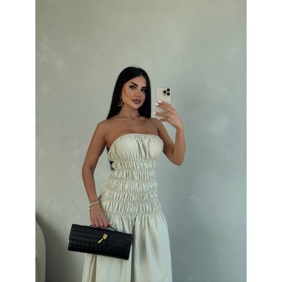 STRAPLEZ BÜZGÜLÜ POPLİN KÜF ELBİSE