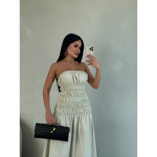 STRAPLEZ BÜZGÜLÜ POPLİN KÜF ELBİSE