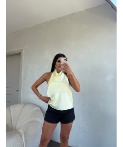 SARI SATEN HALTER YAKA BLUZ