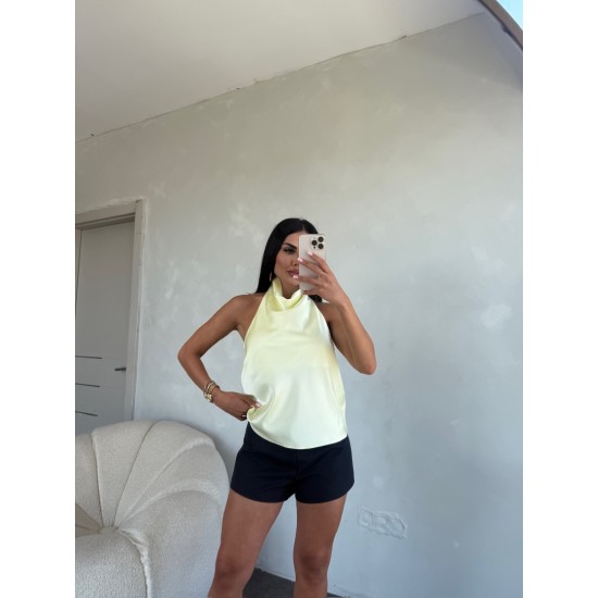 SARI SATEN HALTER YAKA BLUZ