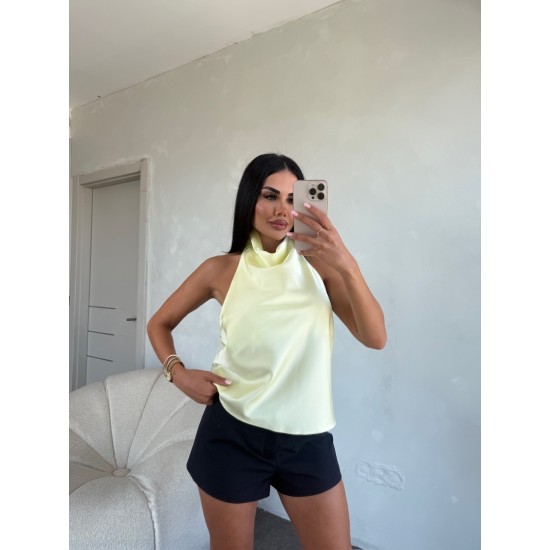 SARI SATEN HALTER YAKA BLUZ