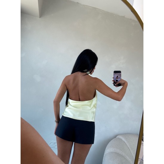 SARI SATEN HALTER YAKA BLUZ