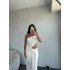 BEYAZ ASİMETRİK KESİM TASARIM ELBİSE 
