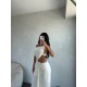 BEYAZ ASİMETRİK KESİM TASARIM ELBİSE 