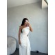 BEYAZ ASİMETRİK KESİM TASARIM ELBİSE 