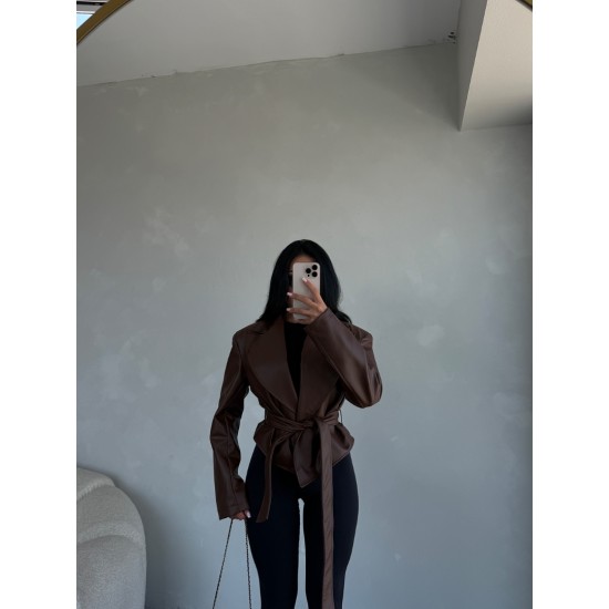 TASARIM VATKALI DERİ CEKET KAHVE 