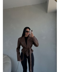 TASARIM VATKALI DERİ CEKET KAHVE 