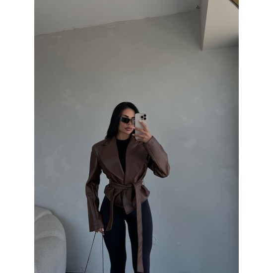 TASARIM VATKALI DERİ CEKET KAHVE 