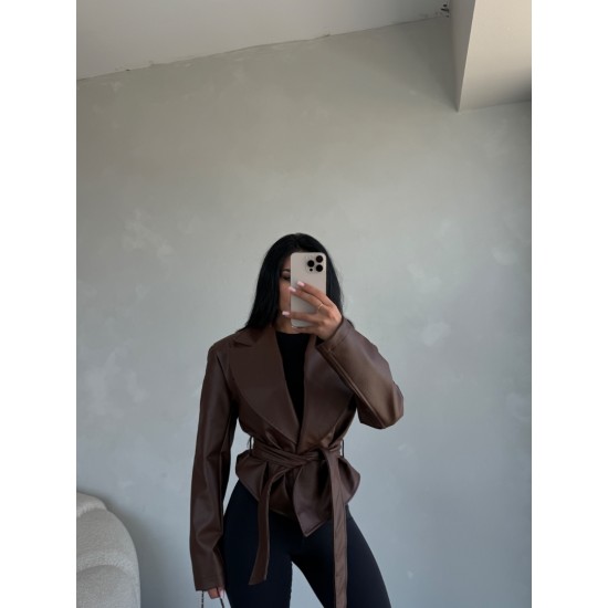 TASARIM VATKALI DERİ CEKET KAHVE 