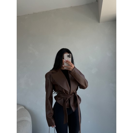 TASARIM VATKALI DERİ CEKET KAHVE 