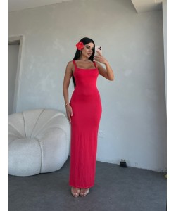 KIRMIZI KALIN ASKILI STREÇ ELBİSE KIRMIZI KALIN ASKILI STREÇ ELBİSE