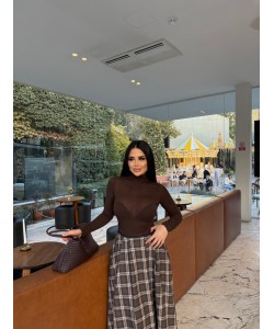 KAHVE HAFİF TRANSPRAN BLUZ 