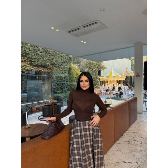 KAHVE HAFİF TRANSPRAN BLUZ 