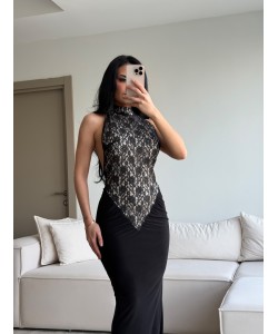 ÖZEL TASARIM GÜPÜRLÜ HALTER YAKA ELBİSE