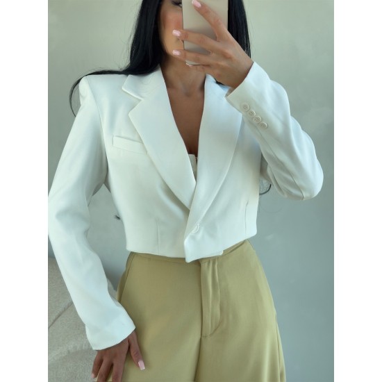 BEYAZ VATKALI ASTARLI CROP CEKET