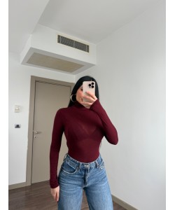 BORDO HAFİF TRANSPARAN DİK YAKA BODY