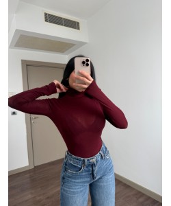 BORDO HAFİF TRANSPARAN DİK YAKA BODY