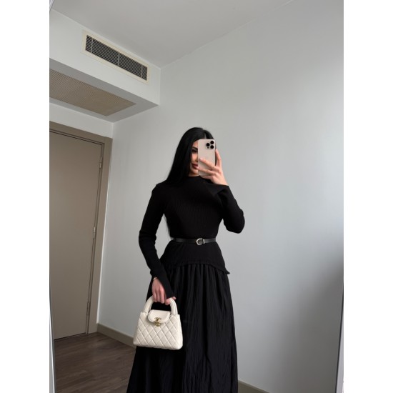 TRIKO DETAY BALON ELBİSE SİYAH