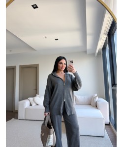 ANTRASİT ÇİFT FERMUARLI KAPÜŞONLU TRİKO TAKIM