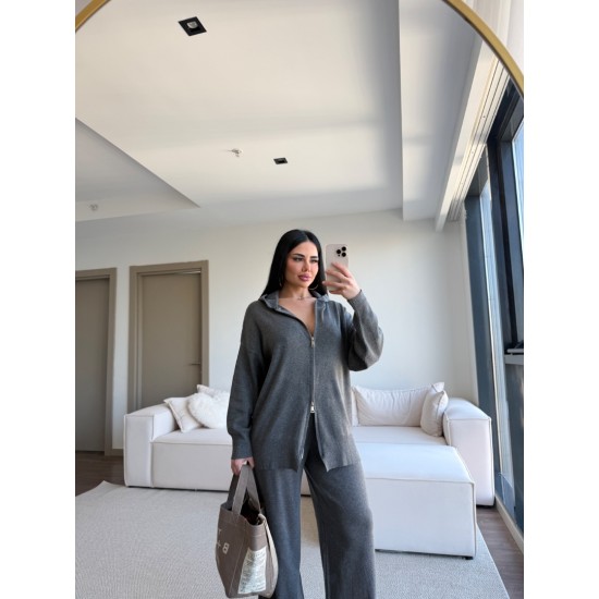 ANTRASİT ÇİFT FERMUARLI KAPÜŞONLU TRİKO TAKIM