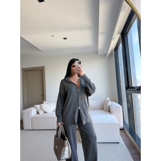 ANTRASİT ÇİFT FERMUARLI KAPÜŞONLU TRİKO TAKIM