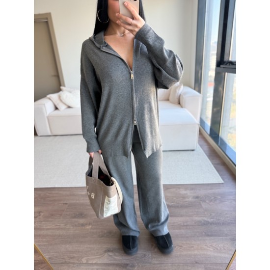 ANTRASİT ÇİFT FERMUARLI KAPÜŞONLU TRİKO TAKIM