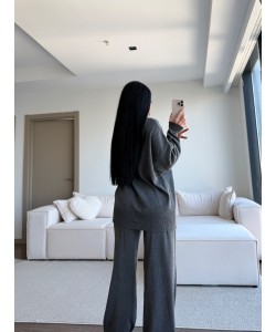 ANTRASİT ÇİFT FERMUARLI KAPÜŞONLU TRİKO TAKIM