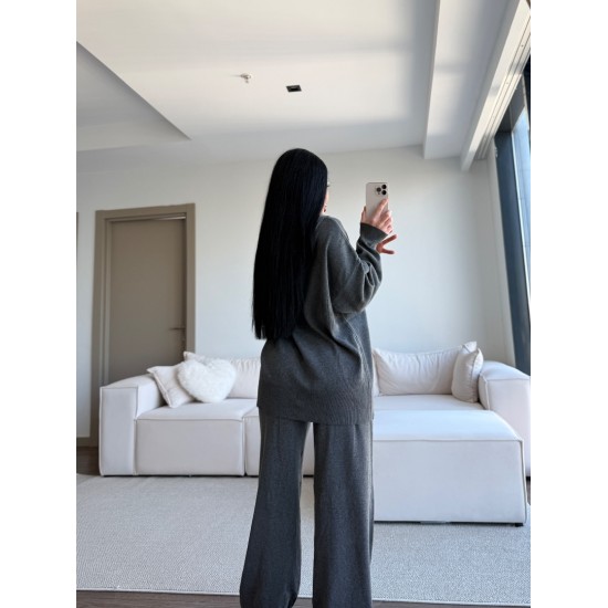 ANTRASİT ÇİFT FERMUARLI KAPÜŞONLU TRİKO TAKIM