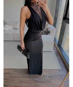 SİYAH GÜPÜR DETAY TASARIM ELBİSE