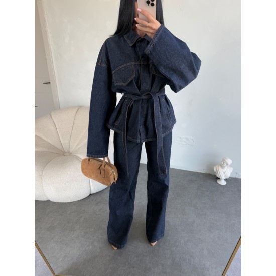 DENİM KUŞAKLI PANTOLON TAKIM