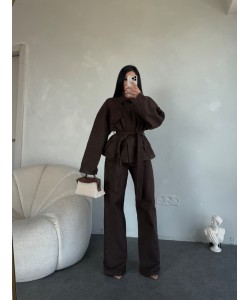 KAHVE DENIM KUŞAKLI PANTOLON TAKIM KAHVE DENIM KUŞAKLI PANTOLON TAKIM