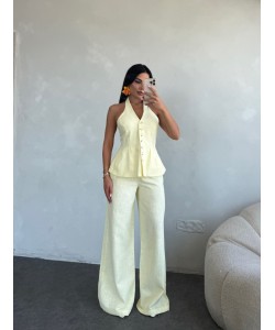 GİGY HALTER YAKA SARI KETEN TAKIM GİGY HALTER YAKA SARI KETEN TAKIM