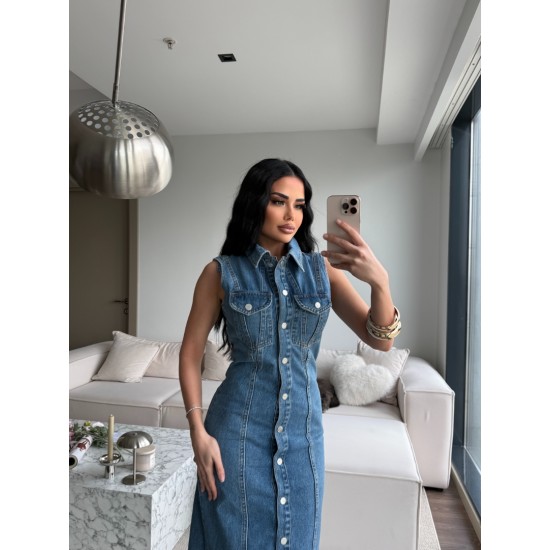 PREMIUM DENIM ÇITÇITLI ELBİSE 