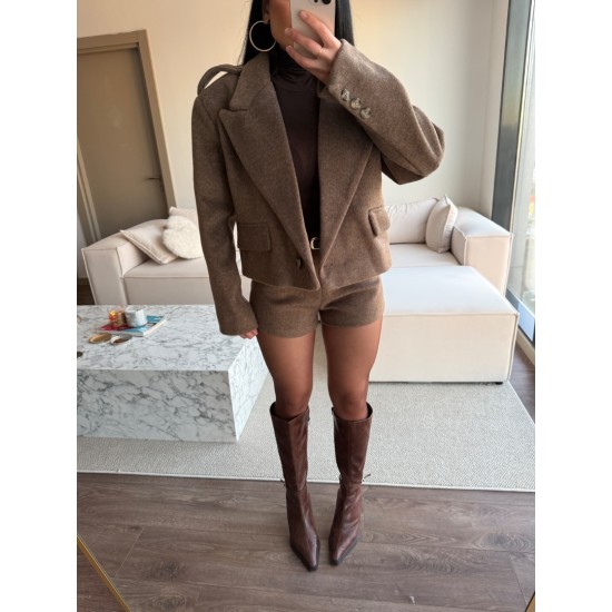 AÇIK KAHVE KAŞE ŞORT CEKET TAKIM