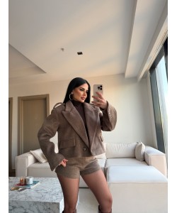 AÇIK KAHVE KAŞE ŞORT CEKET TAKIM