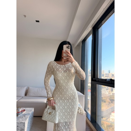 ELENA DANTELLİ SIRTI ACIK ELBİSE KREM