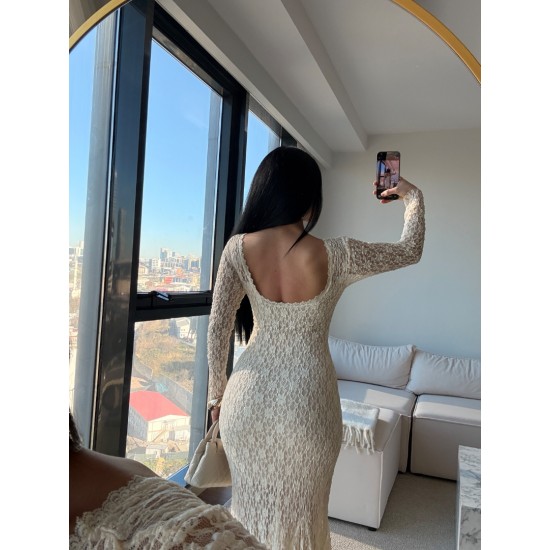 ELENA DANTELLİ SIRTI ACIK ELBİSE KREM