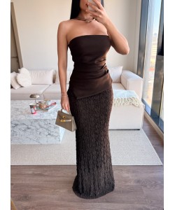 STERA STRAPLEZ KAHVE ELBİSE