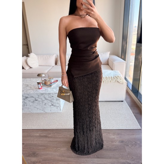 STERA STRAPLEZ KAHVE ELBİSE