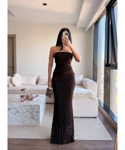 STERA STRAPLEZ KAHVE ELBİSE