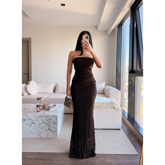 STERA STRAPLEZ KAHVE ELBİSE