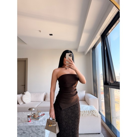 STERA STRAPLEZ KAHVE ELBİSE