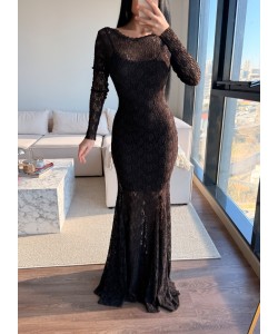 ELENA DANTELLİ SIRTI AÇIK ELBİSE KAHVE