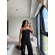 SATEN STRAPLEZ PANTOLON TAKIM SİYAH