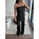 SATEN STRAPLEZ PANTOLON TAKIM SİYAH
