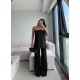 SATEN STRAPLEZ PANTOLON TAKIM SİYAH