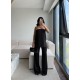 SATEN STRAPLEZ PANTOLON TAKIM SİYAH