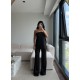 SATEN STRAPLEZ PANTOLON TAKIM SİYAH